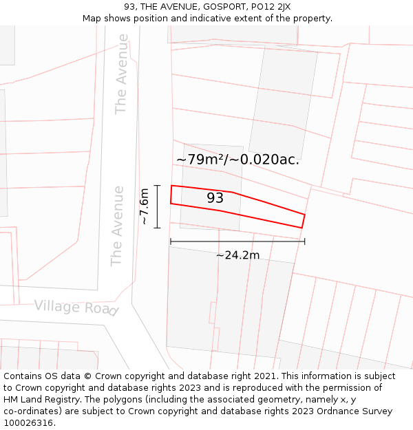 93, THE AVENUE, GOSPORT, PO12 2JX: Plot and title map