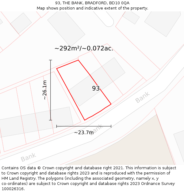 93, THE BANK, BRADFORD, BD10 0QA: Plot and title map