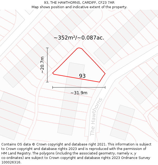 93, THE HAWTHORNS, CARDIFF, CF23 7AR: Plot and title map