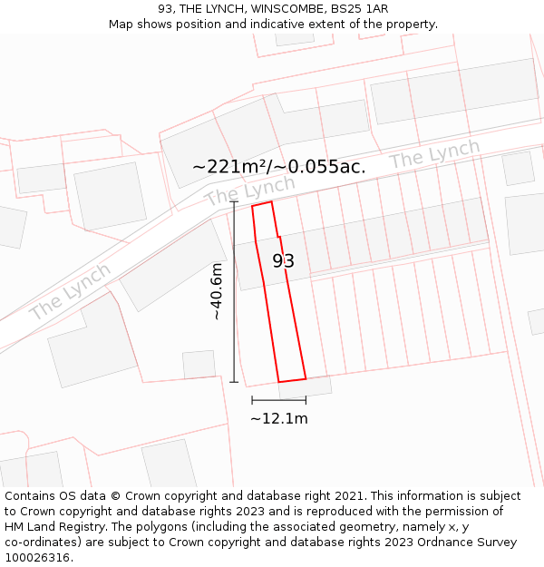 93, THE LYNCH, WINSCOMBE, BS25 1AR: Plot and title map