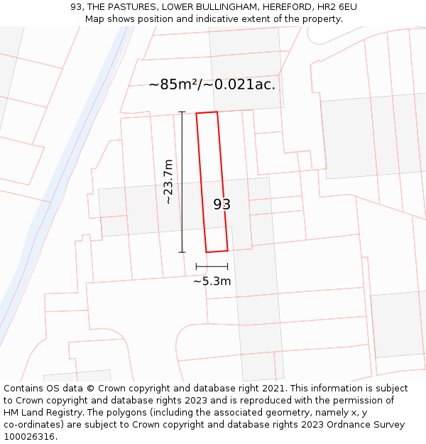 93, THE PASTURES, LOWER BULLINGHAM, HEREFORD, HR2 6EU: Plot and title map