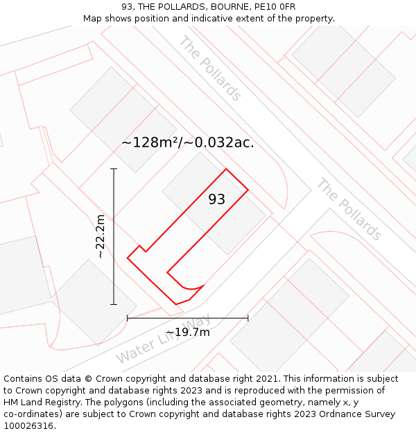 93, THE POLLARDS, BOURNE, PE10 0FR: Plot and title map