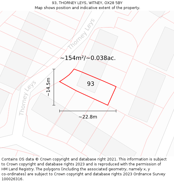 93, THORNEY LEYS, WITNEY, OX28 5BY: Plot and title map