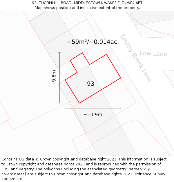 93, THORNHILL ROAD, MIDDLESTOWN, WAKEFIELD, WF4 4RT: Plot and title map