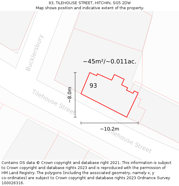 93, TILEHOUSE STREET, HITCHIN, SG5 2DW: Plot and title map