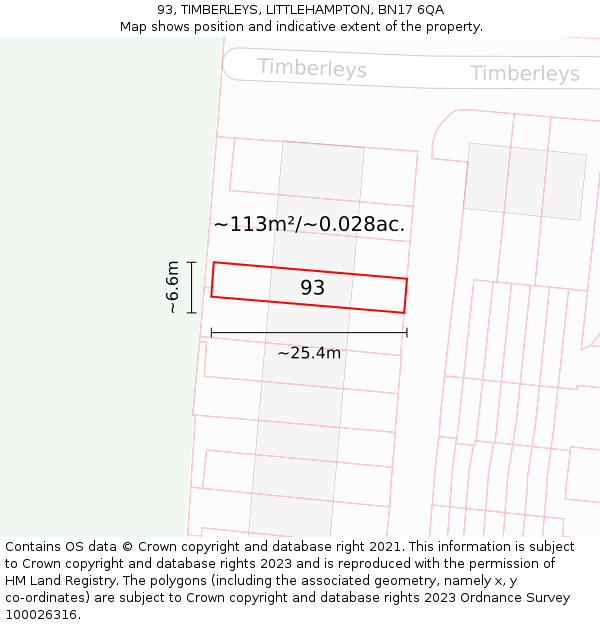93, TIMBERLEYS, LITTLEHAMPTON, BN17 6QA: Plot and title map