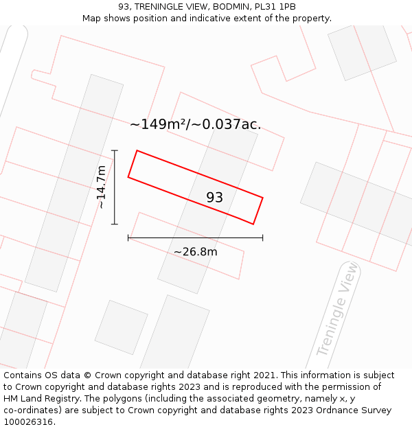 93, TRENINGLE VIEW, BODMIN, PL31 1PB: Plot and title map