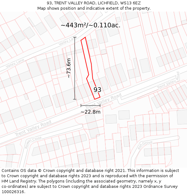 93, TRENT VALLEY ROAD, LICHFIELD, WS13 6EZ: Plot and title map