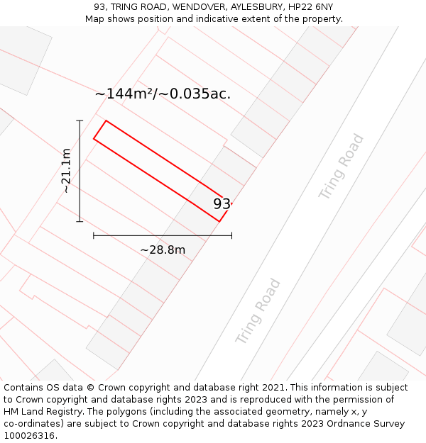 93, TRING ROAD, WENDOVER, AYLESBURY, HP22 6NY: Plot and title map