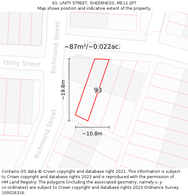 93, UNITY STREET, SHEERNESS, ME12 2PT: Plot and title map