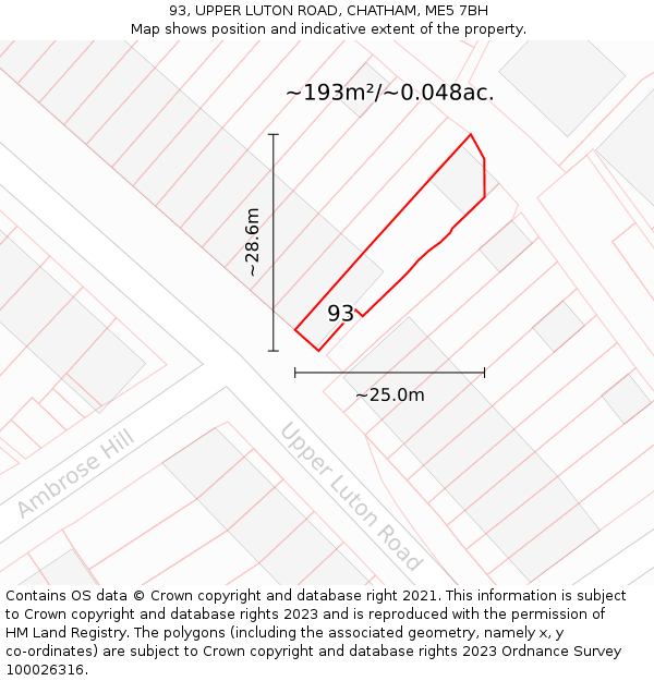 93, UPPER LUTON ROAD, CHATHAM, ME5 7BH: Plot and title map