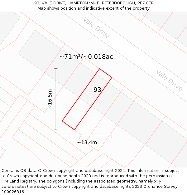 93, VALE DRIVE, HAMPTON VALE, PETERBOROUGH, PE7 8EP: Plot and title map