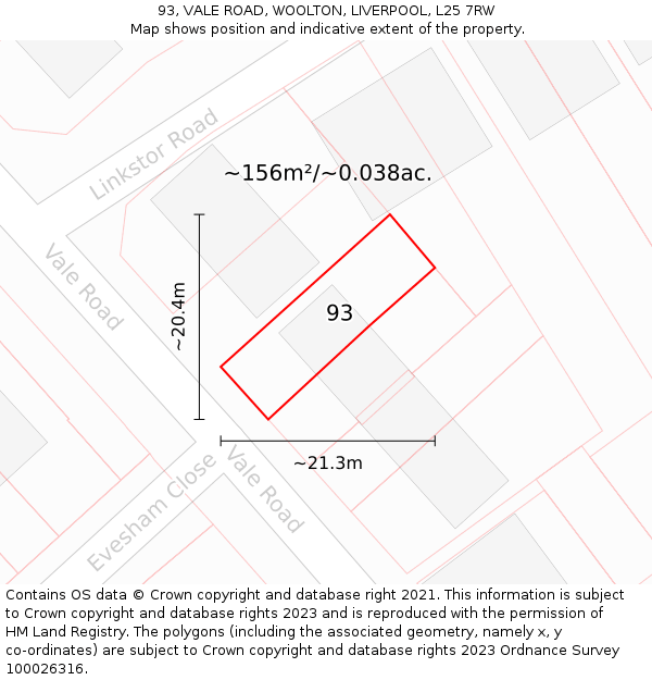 93, VALE ROAD, WOOLTON, LIVERPOOL, L25 7RW: Plot and title map