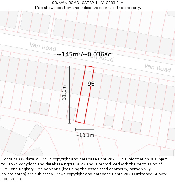 93, VAN ROAD, CAERPHILLY, CF83 1LA: Plot and title map