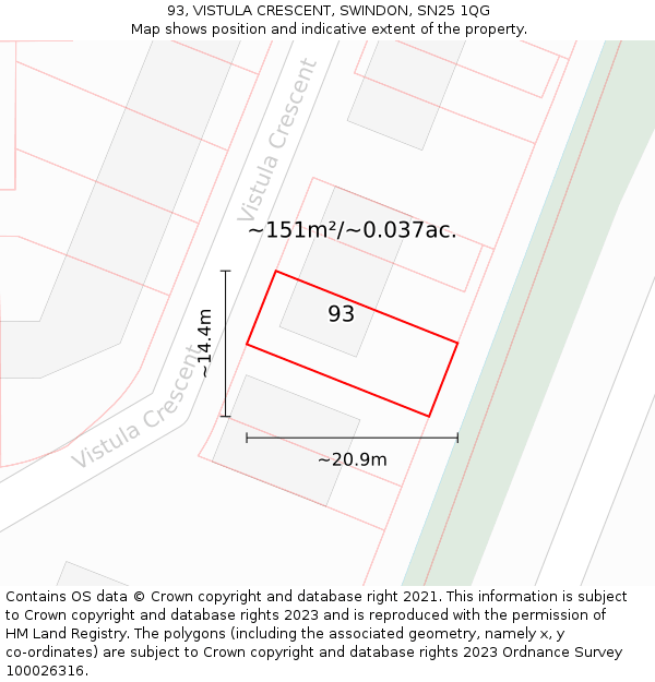 93, VISTULA CRESCENT, SWINDON, SN25 1QG: Plot and title map