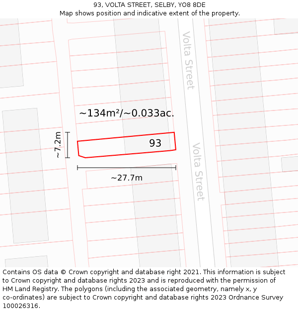 93, VOLTA STREET, SELBY, YO8 8DE: Plot and title map