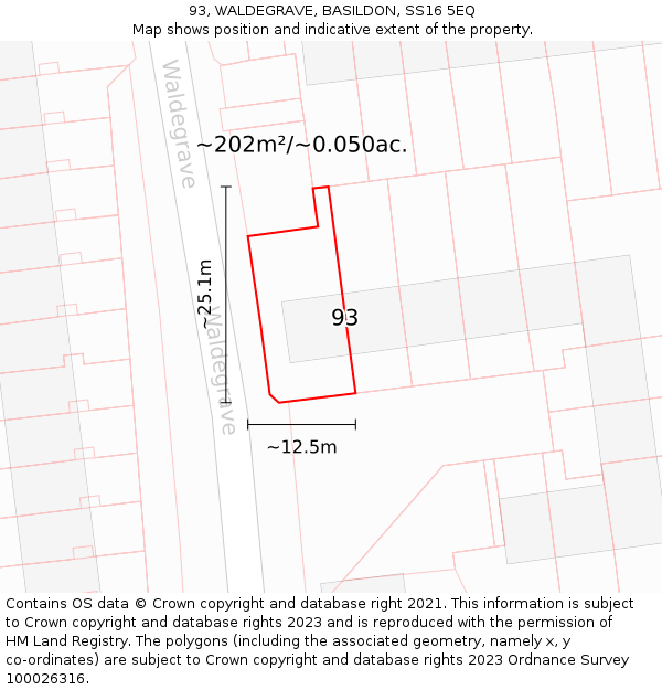 93, WALDEGRAVE, BASILDON, SS16 5EQ: Plot and title map