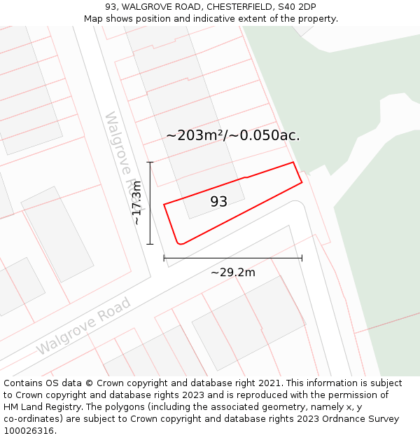 93, WALGROVE ROAD, CHESTERFIELD, S40 2DP: Plot and title map