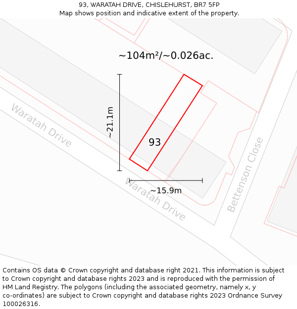 93, WARATAH DRIVE, CHISLEHURST, BR7 5FP: Plot and title map