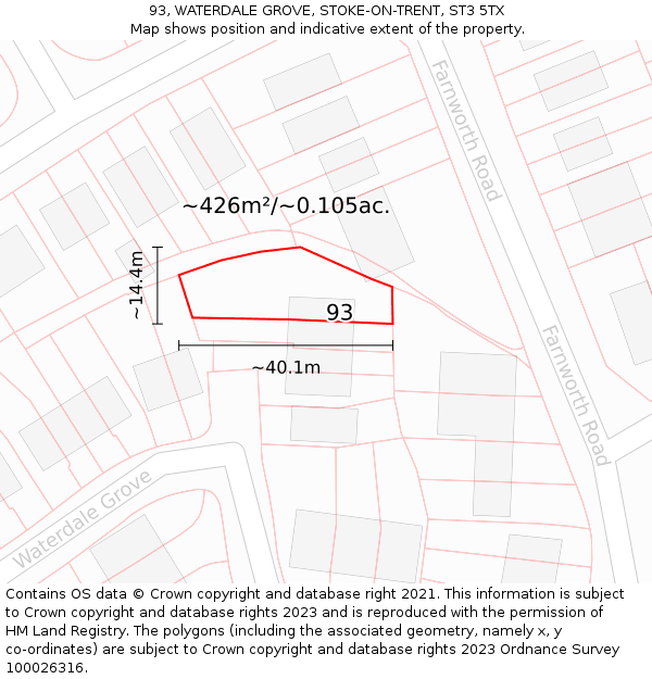 93, WATERDALE GROVE, STOKE-ON-TRENT, ST3 5TX: Plot and title map