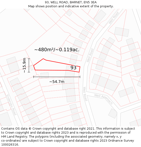 93, WELL ROAD, BARNET, EN5 3EA: Plot and title map