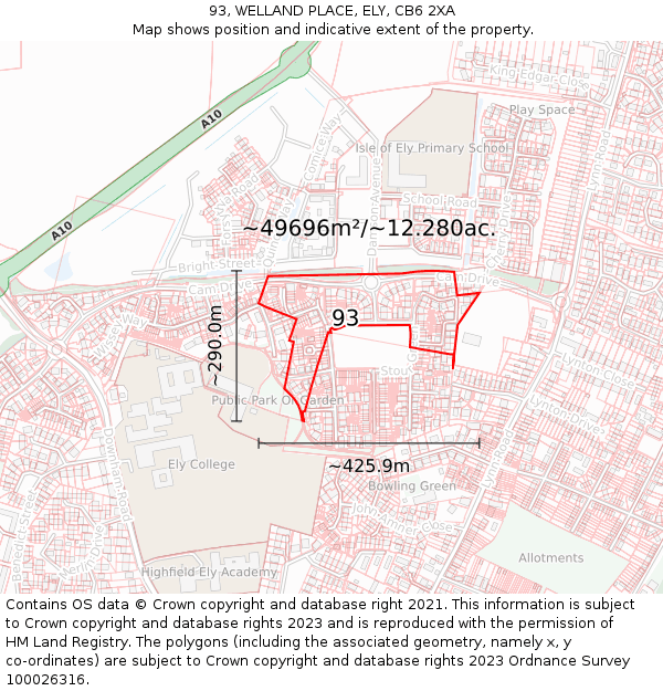 93, WELLAND PLACE, ELY, CB6 2XA: Plot and title map