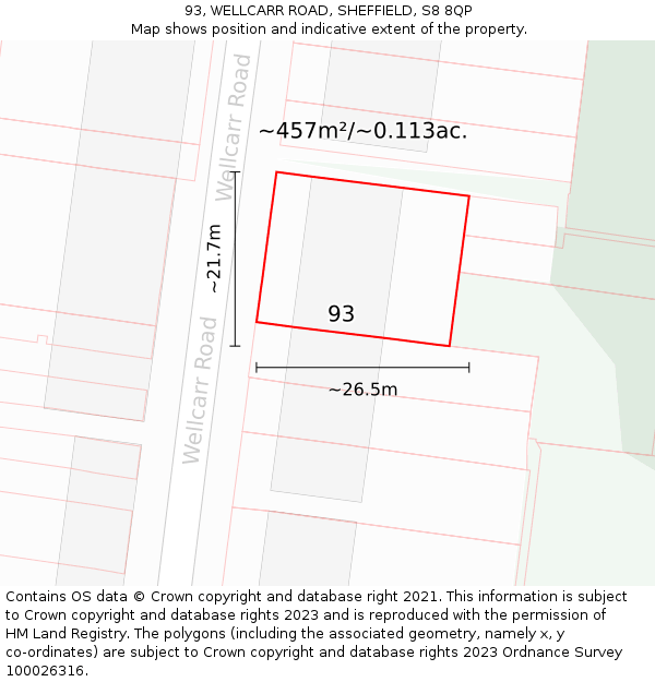93, WELLCARR ROAD, SHEFFIELD, S8 8QP: Plot and title map