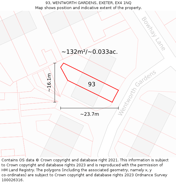 93, WENTWORTH GARDENS, EXETER, EX4 1NQ: Plot and title map