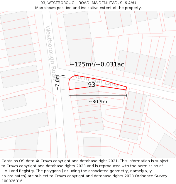 93, WESTBOROUGH ROAD, MAIDENHEAD, SL6 4AU: Plot and title map