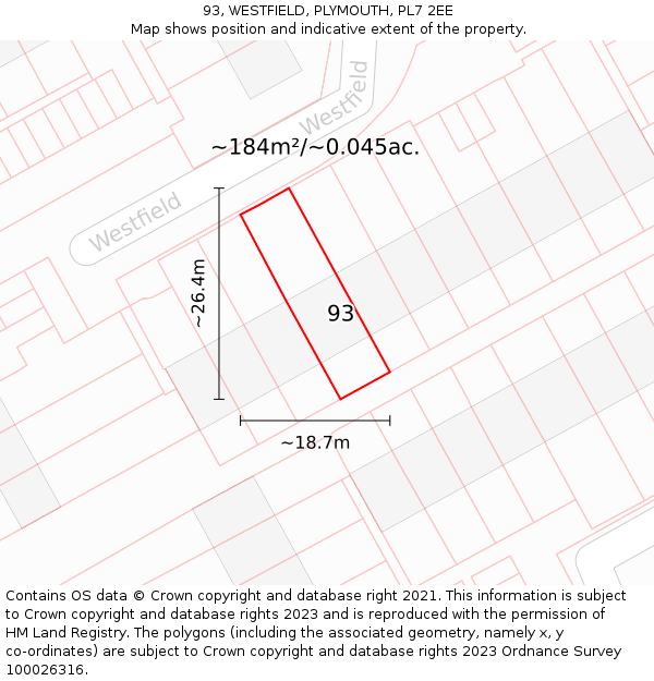 93, WESTFIELD, PLYMOUTH, PL7 2EE: Plot and title map