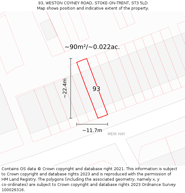 93, WESTON COYNEY ROAD, STOKE-ON-TRENT, ST3 5LD: Plot and title map