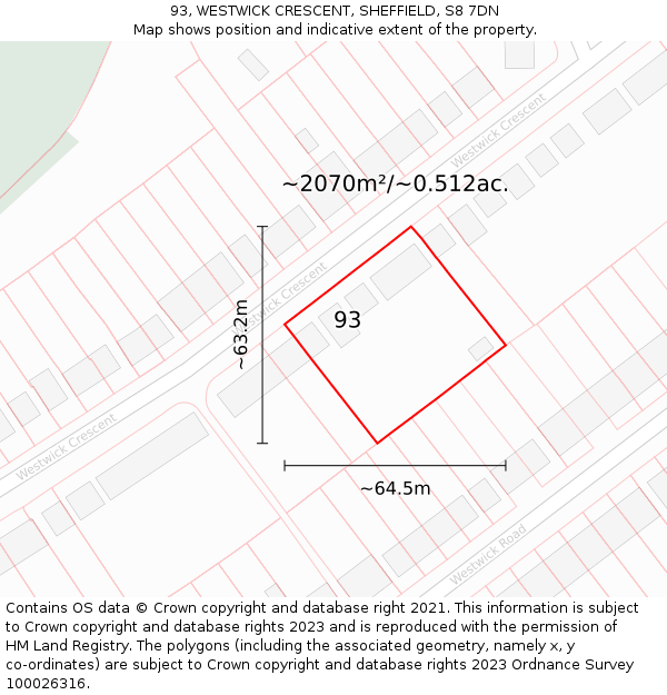 93, WESTWICK CRESCENT, SHEFFIELD, S8 7DN: Plot and title map
