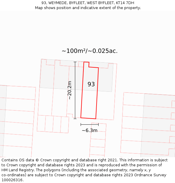 93, WEYMEDE, BYFLEET, WEST BYFLEET, KT14 7DH: Plot and title map