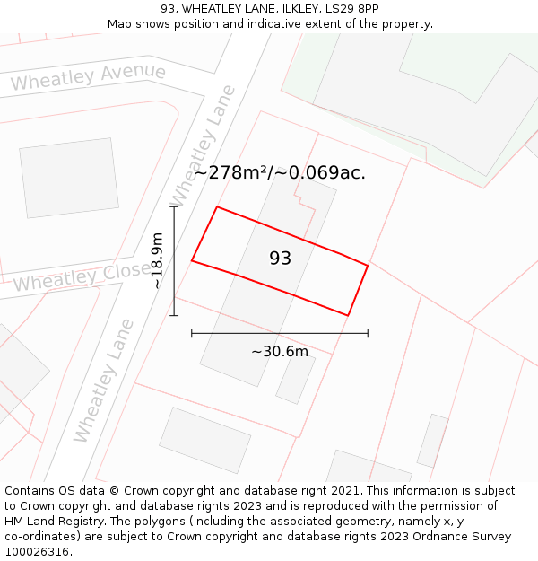 93, WHEATLEY LANE, ILKLEY, LS29 8PP: Plot and title map