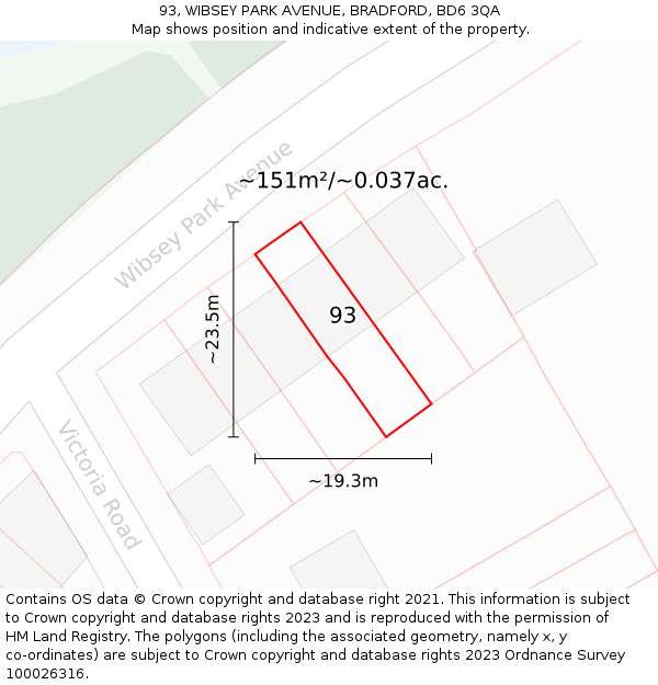 93, WIBSEY PARK AVENUE, BRADFORD, BD6 3QA: Plot and title map