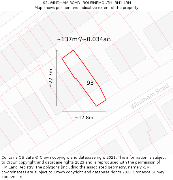 93, WINDHAM ROAD, BOURNEMOUTH, BH1 4RN: Plot and title map