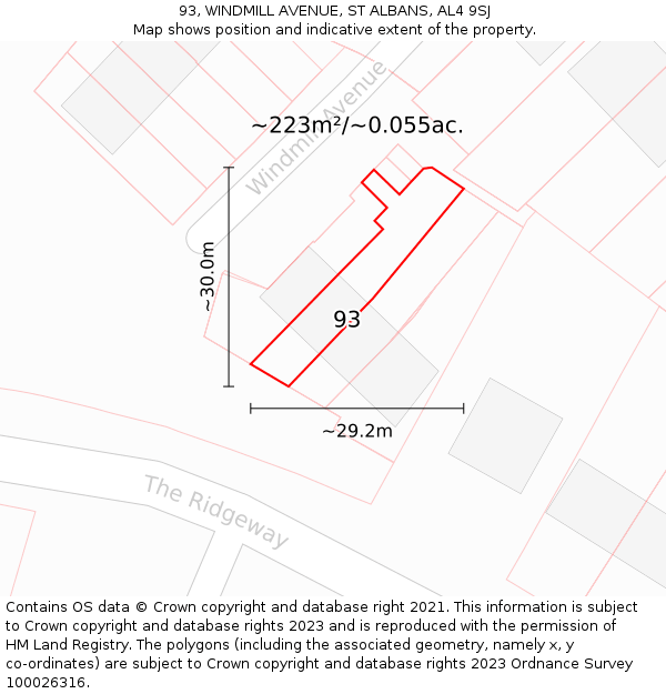 93, WINDMILL AVENUE, ST ALBANS, AL4 9SJ: Plot and title map
