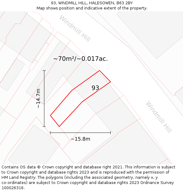 93, WINDMILL HILL, HALESOWEN, B63 2BY: Plot and title map