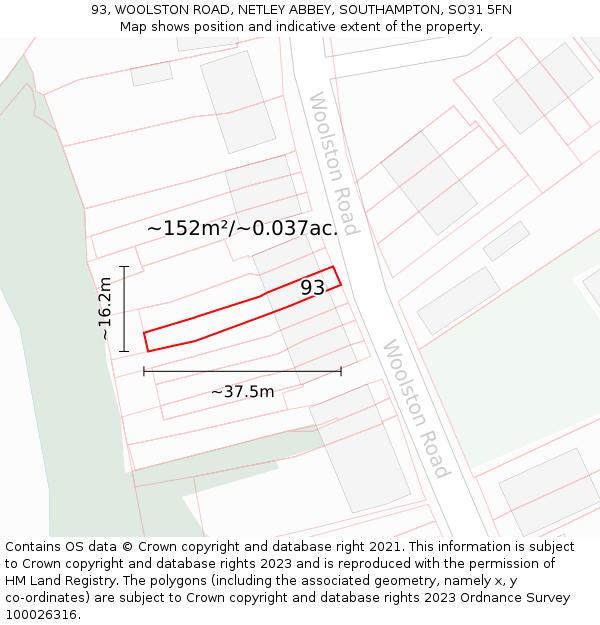 93, WOOLSTON ROAD, NETLEY ABBEY, SOUTHAMPTON, SO31 5FN: Plot and title map