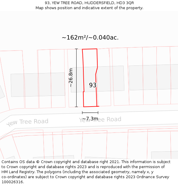 93, YEW TREE ROAD, HUDDERSFIELD, HD3 3QR: Plot and title map
