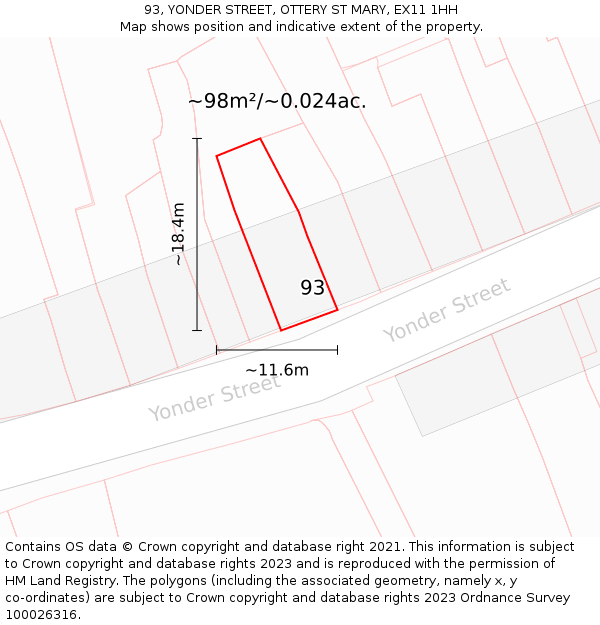 93, YONDER STREET, OTTERY ST MARY, EX11 1HH: Plot and title map