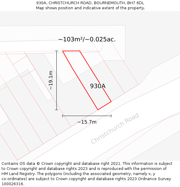 930A, CHRISTCHURCH ROAD, BOURNEMOUTH, BH7 6DL: Plot and title map