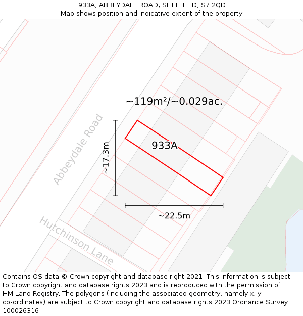 933A, ABBEYDALE ROAD, SHEFFIELD, S7 2QD: Plot and title map