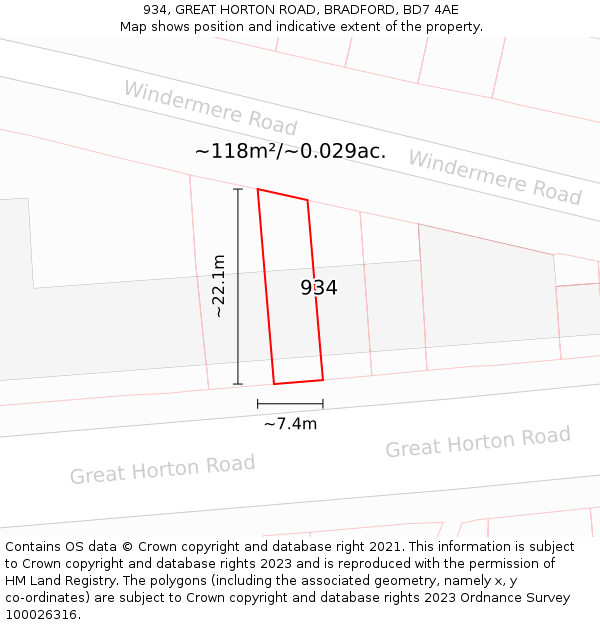 934, GREAT HORTON ROAD, BRADFORD, BD7 4AE: Plot and title map