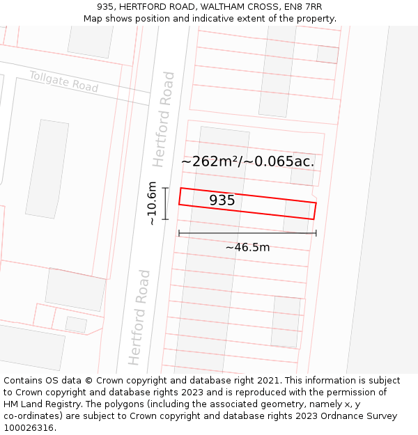 935, HERTFORD ROAD, WALTHAM CROSS, EN8 7RR: Plot and title map