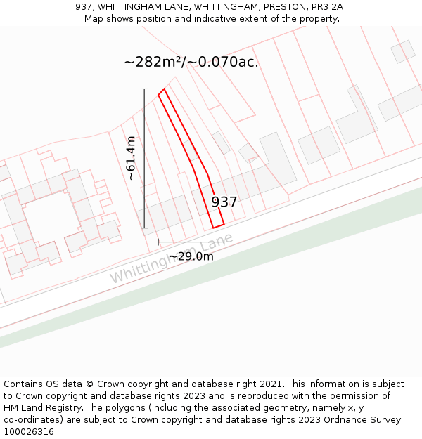 937, WHITTINGHAM LANE, WHITTINGHAM, PRESTON, PR3 2AT: Plot and title map