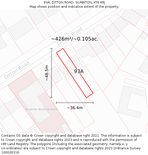 93A, DITTON ROAD, SURBITON, KT6 6RJ: Plot and title map
