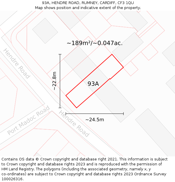 93A, HENDRE ROAD, RUMNEY, CARDIFF, CF3 1QU: Plot and title map