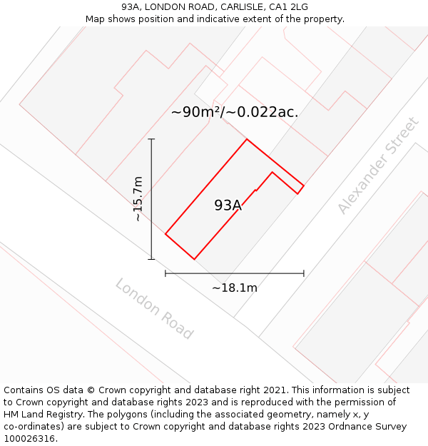 93A, LONDON ROAD, CARLISLE, CA1 2LG: Plot and title map