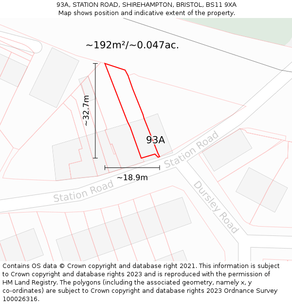 93A, STATION ROAD, SHIREHAMPTON, BRISTOL, BS11 9XA: Plot and title map